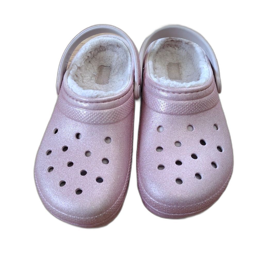Crocs Pink Glitter Classic Lined Clogs Size J4